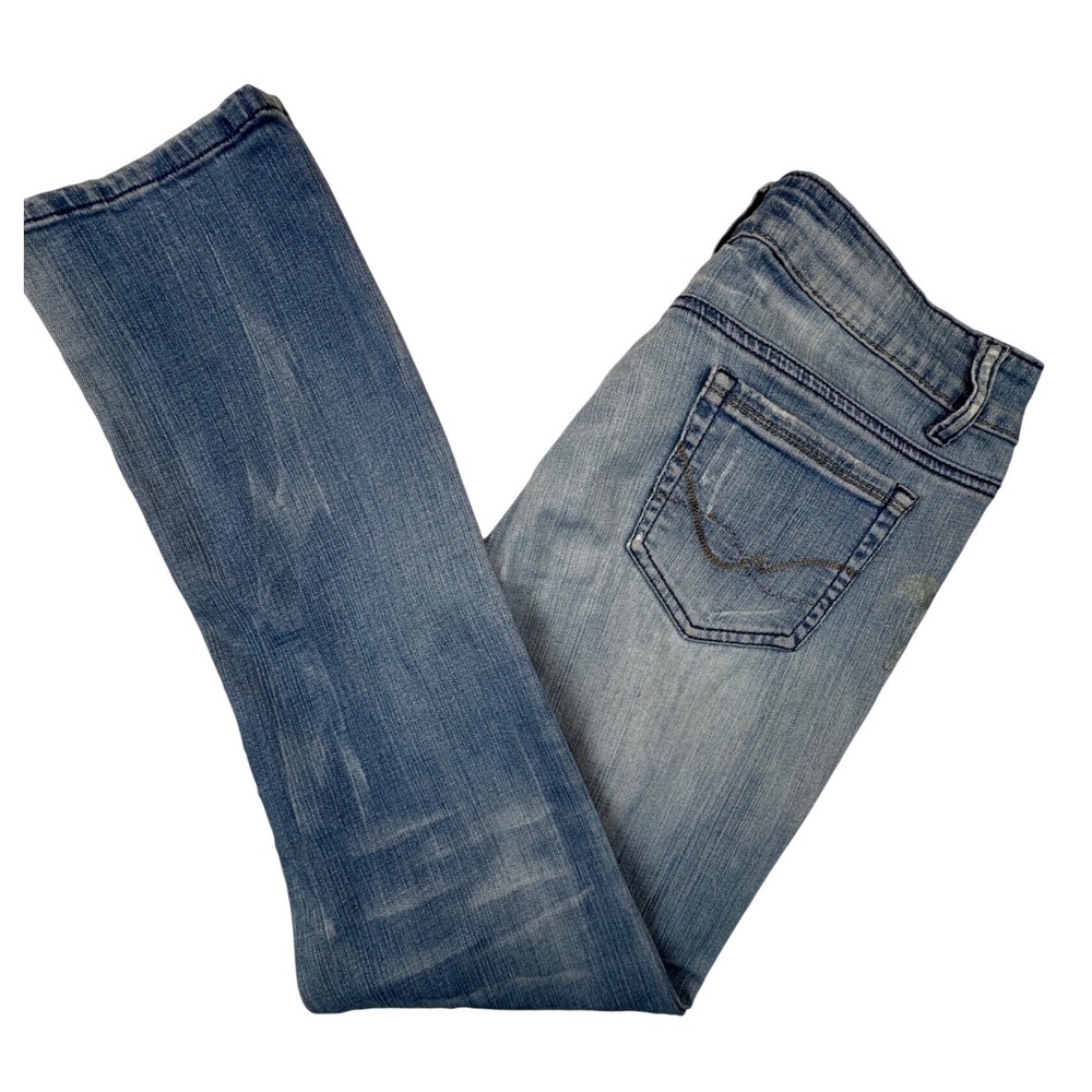 Monica's‎ Jeans Thrashed Denim Women Size 11 Light Wash Ripped Straight Leg